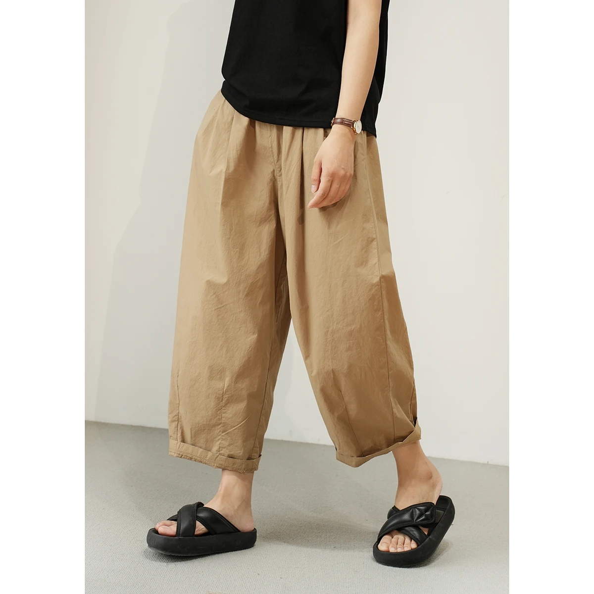 

Ladies Cotton Workwear BOBO Pants High Waist Loose Fit Nine-Tenths Balloon Pants Summer Style Comfortable Breathable Casual T...
