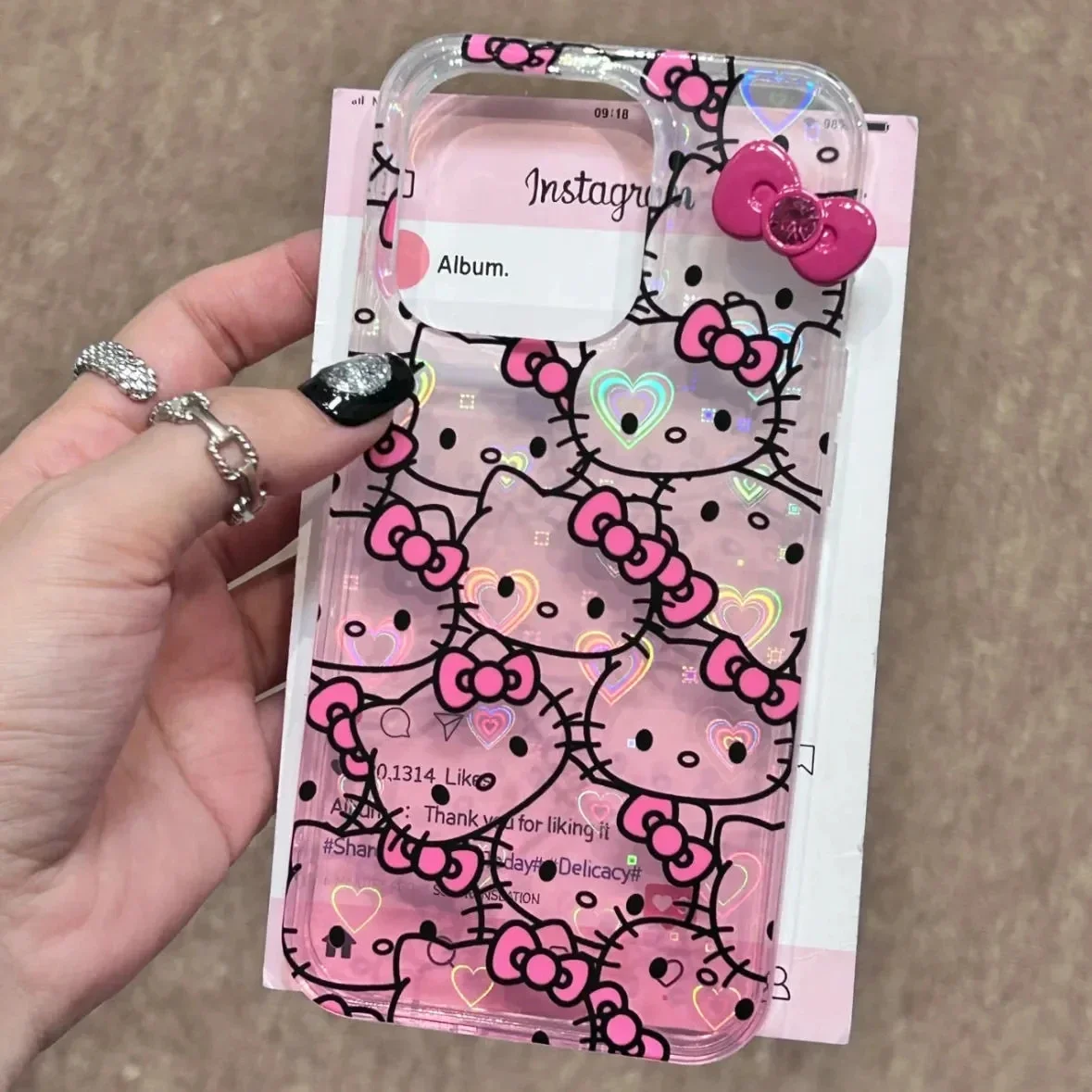 Sanrio Hello Kitty Bow pantalla completa KT gradiente funda de teléfono para iPhone 16 15 14 13 12 11 Pro Max XR XS Max 78 Plus MiNi Y2K