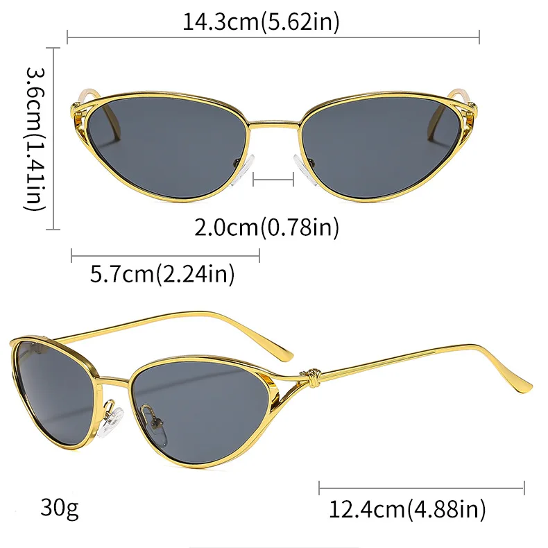 SHAUNA Modische Metall-Sonnenbrille für Damen, Katzenaugen-Design, beliebt, hellgraue Gläser, UV400 – Detail 4