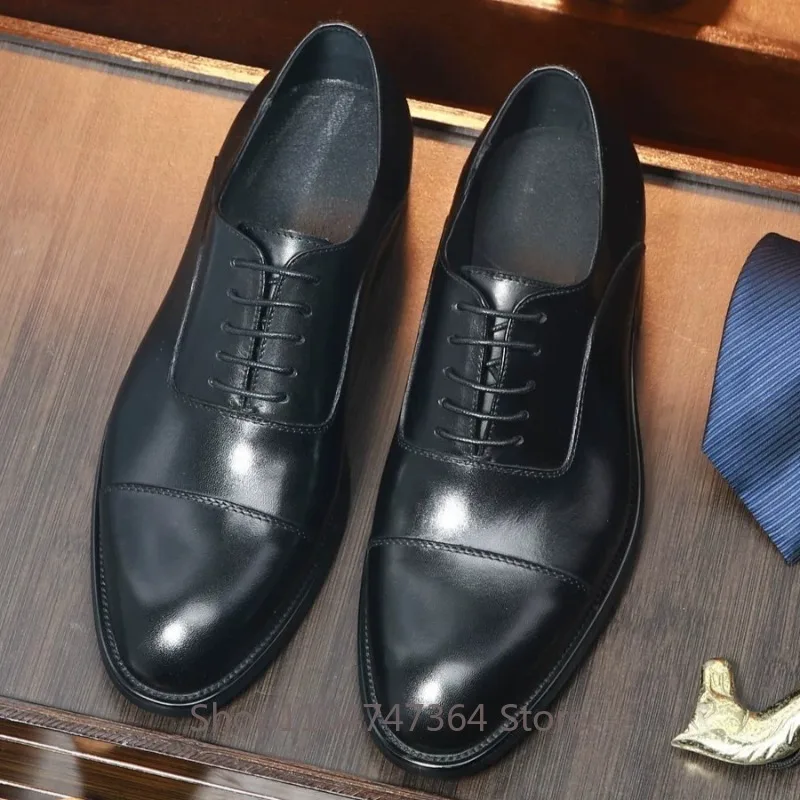 Italian Men's Business Formal Leather Shoes Pointed Toe Retro Wedding Genuine Leather Handmade Party Office Work Oxfords Male