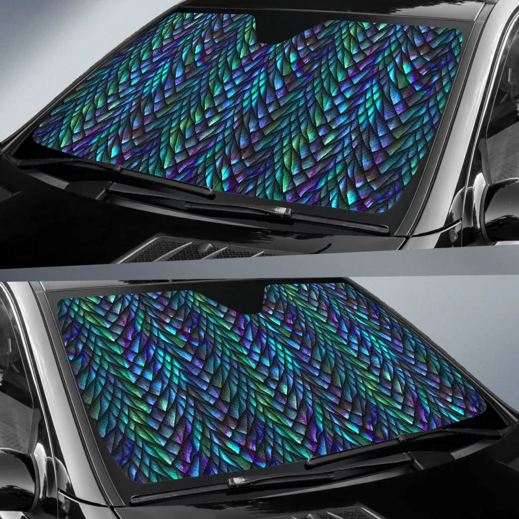 Turquoise Dragon Scales Pattern Print Car Sun Shade