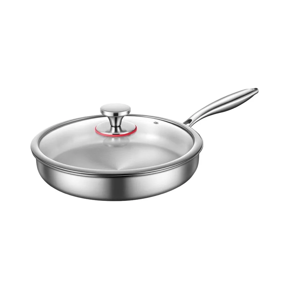 Stainless Steel 20cm Frying Pan with Lid Built Using Thick Tri-Ply Technology to Prevent Warping and Enhance Heat Retention