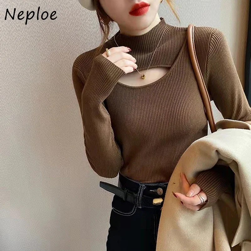 Neploe – pull à col roulé, couleur unie, manches longues, tricoté, coréen, Chic, Simple, assorti, Design, Sense, automne