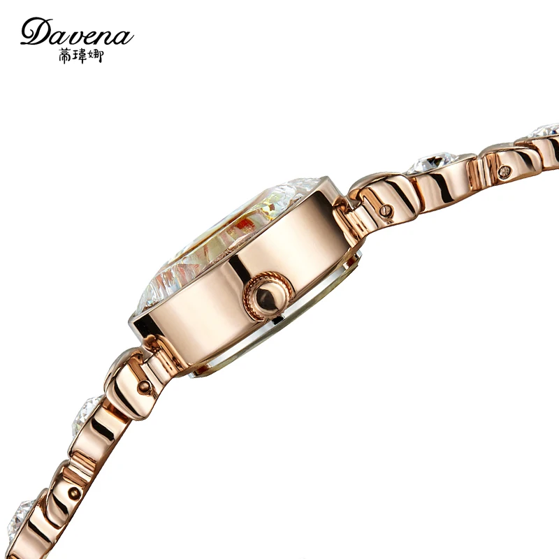 Luxury Davena Lady Woman Small Watch Elegant Mother-of-pearl Fashion Hours Blue Crystal Bracelet Party Girl\'s Birthday Gift Box