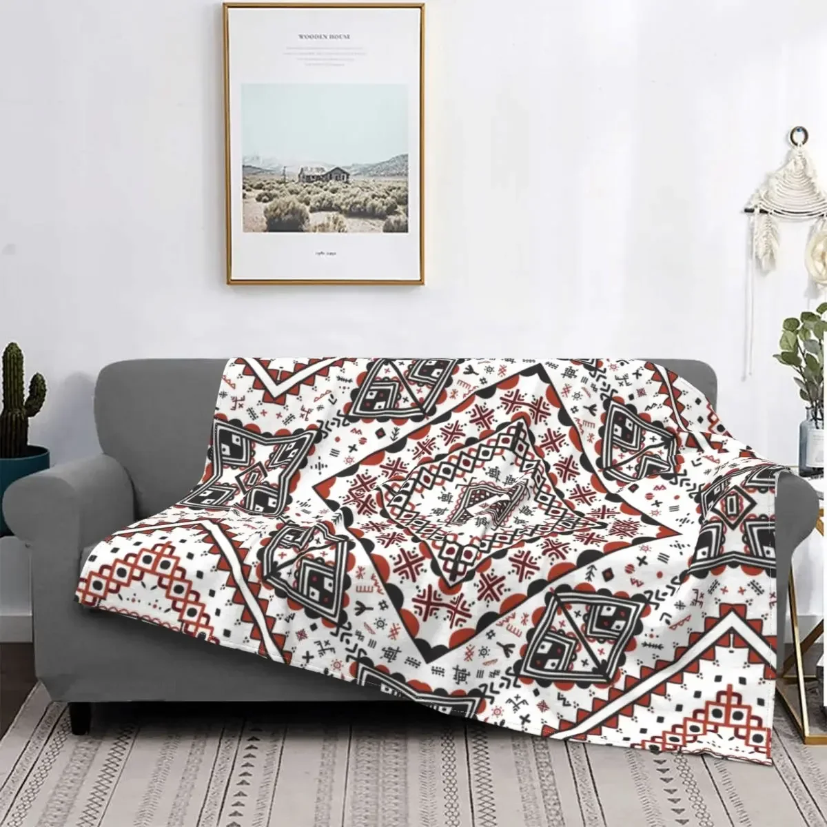 3D Print Kabyle Carpet Blankets Breathable Soft Flannel Winter Bohemia Amazigh Berber Throw Blanket for Couch Home Bed Gifts