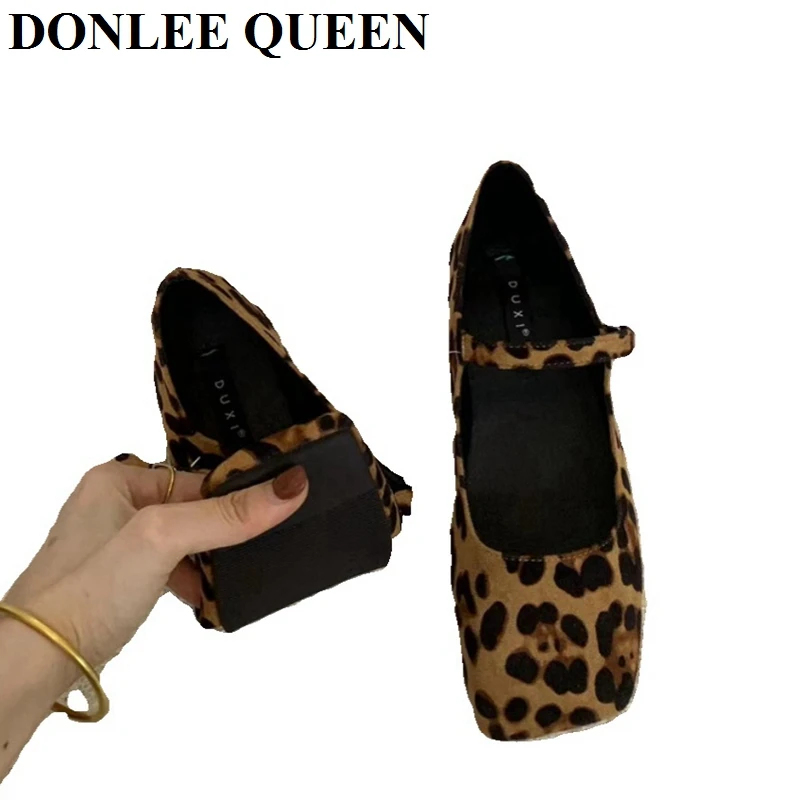 2024 Fashion Leopard Print Flats Ballet Shoes Women Slip On Loafer Square Toe Shallow Mary Janes Ballerina Soft Moccasin Zapatos