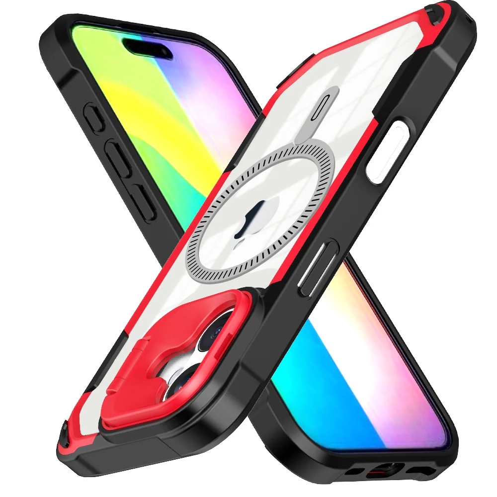 Magnetic Transparent Lens Holder Phone Case for IPhone  16 15 Plus 14 13 12 Pro Max 4-Corner Shockproof Protective Cover