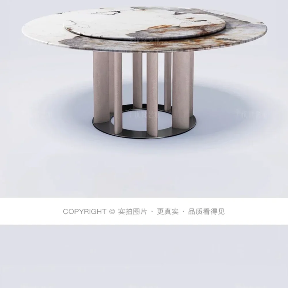 Round Natural Luxury Stone Light Luxury High-End Dining Table with Turntable Villa Dining Table