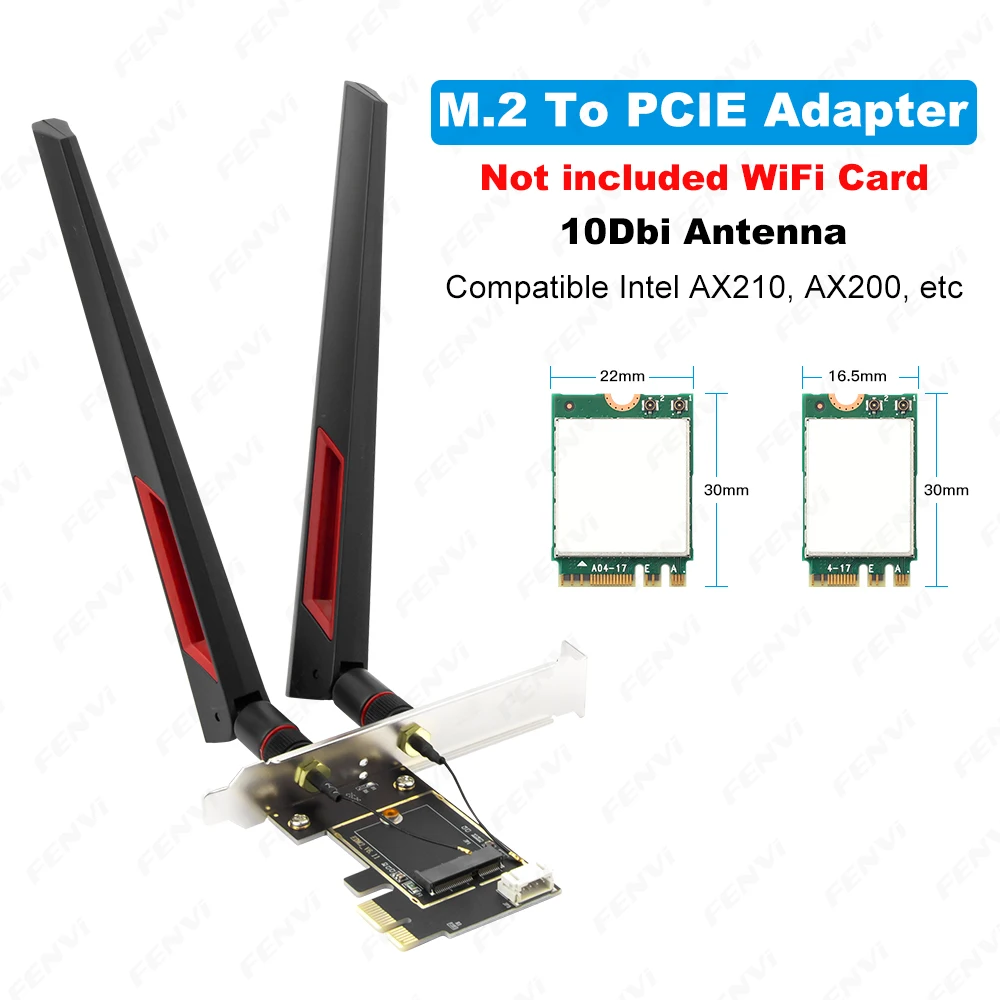 M.2 to PCI Express Wireless Adapter Converter with 10DBi Antenna Desktop NGFF M.2 Network Bluetooth Card for Intel AX210 AX200