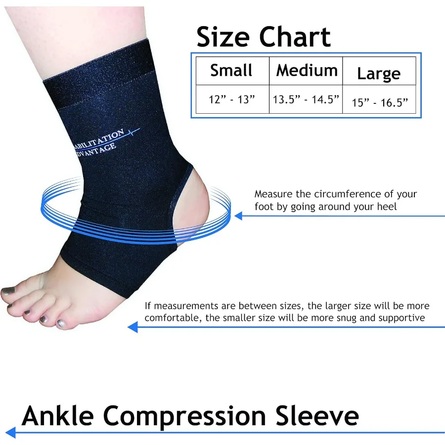 Rehabilitation Advantage Copper Infused Ankle Compression Sleeve Single Black Medium (Pack of 2)