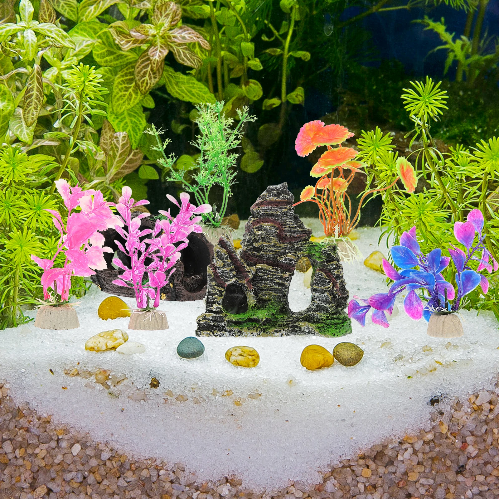 

9pcs Artificial Plants for Aquarium Decor Small Fish Tank AccessoriesVibrant Faux Plant Lifelike Aquatic Pets Supplies Safe