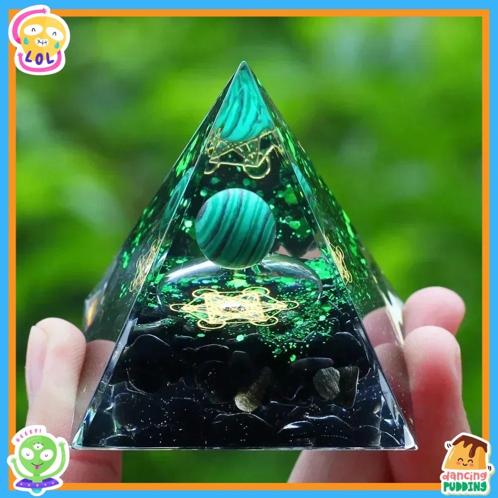 NEW 5cm Energy Pyramid Orgonite Reiki Natural Amethyst Ball Healing Crystals Chakra Tool Ornaments Resin Stones Craft Kids Gift