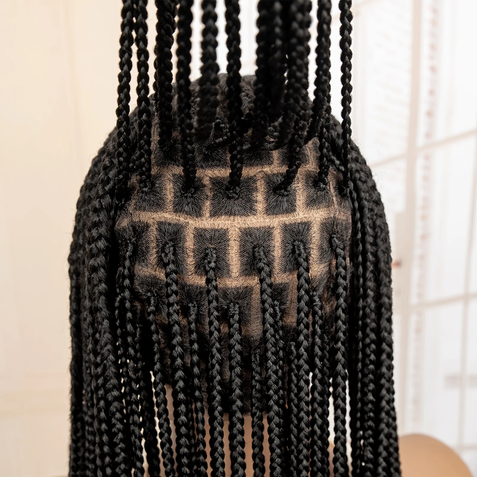 Pelucas de cabello africano, pelucas trenzadas de cornrow de encaje completo sintético, peluca con trenzas en caja sin nudos cuadradas, peluca trenzada de ganchillo para mujeres negras