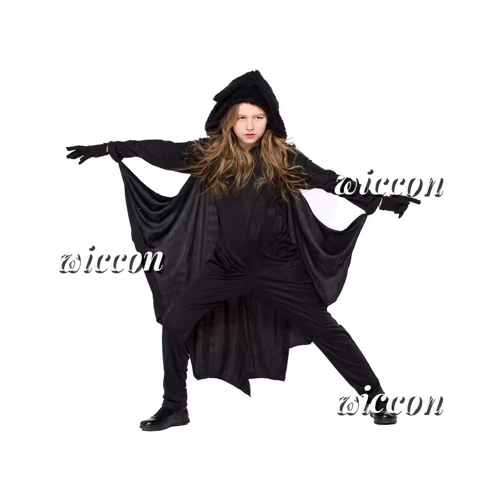 Unisex Vampire Bat Hooded Cosplay Costume Set, Macacão Halloween, Presente Kids, Criança, Sexy, Luva