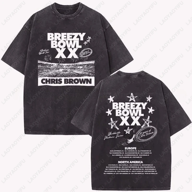 

Chris Brown Breezy Bowl XX Tour 2025 Vintage Streetwear Tees Classic Fashion Hipster Tshirt Hip Hop Men Women Washed Cotton Tops