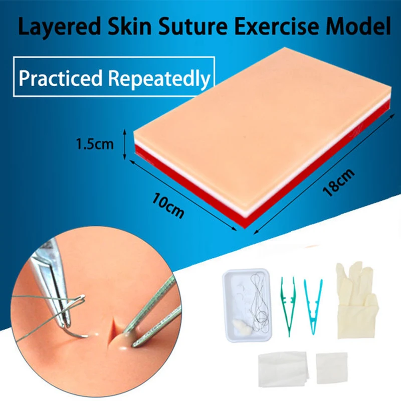 Student Practice Tool Set Medical Simulation Skin Suture Practice Silicone Model Surgical Suture Bag