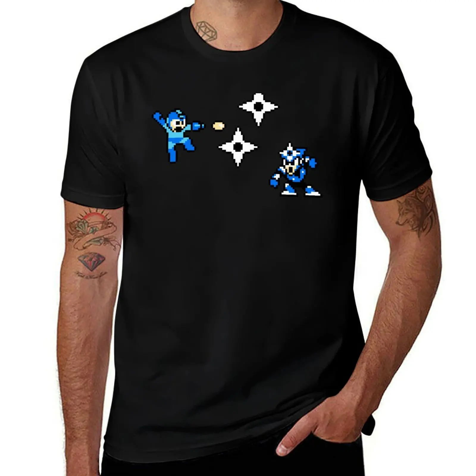 Mega Man vs Shadow Man T-Shirt Big and Tall Solid Color T-Shirt