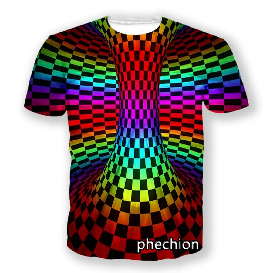 Phechion Fashion Men/Women Black&White Psychedelic Print Short Sleeve T-Shirt Casual T Shirt Sport Hip Hop Summer Clothing A125