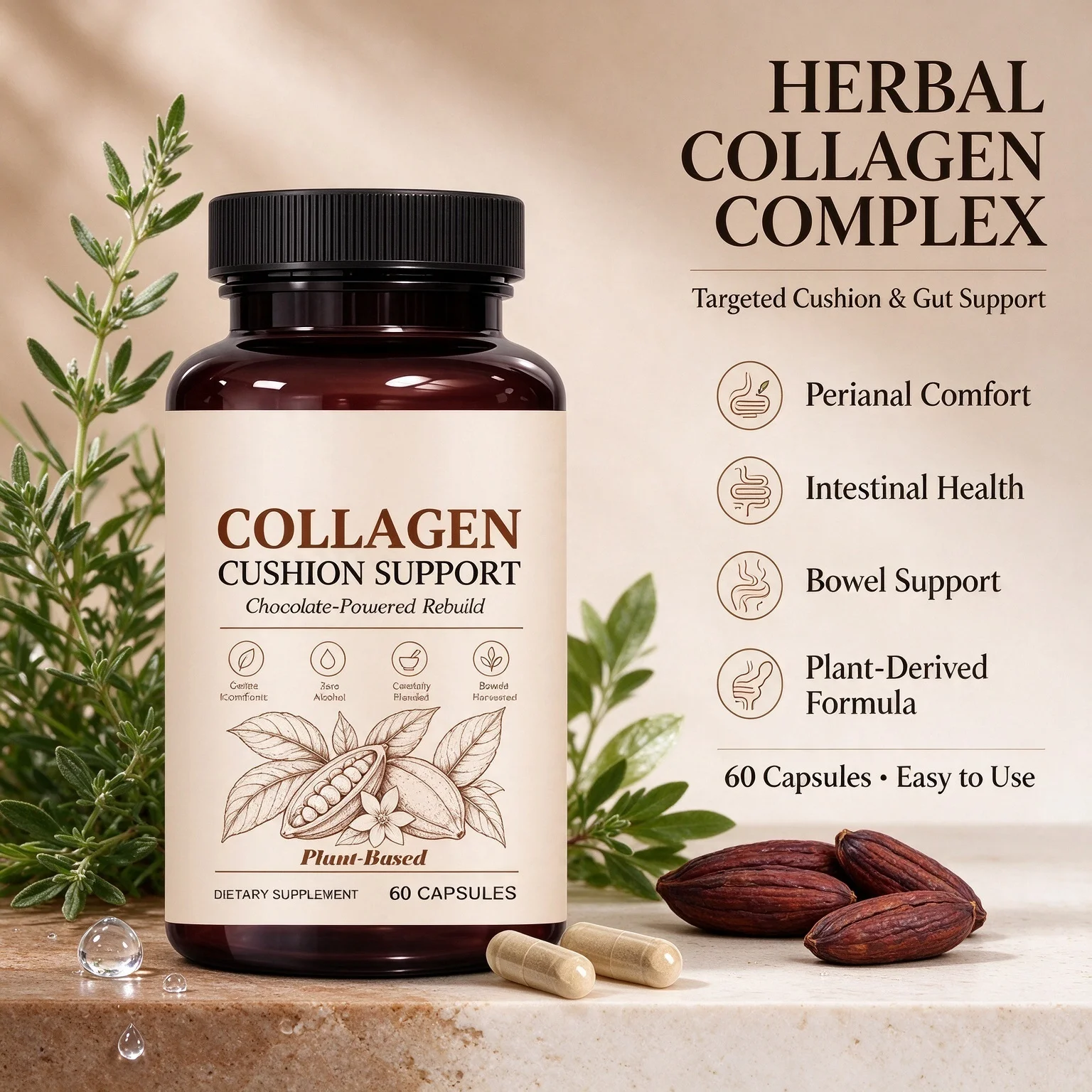 Collagen Herbal Capsules Support Gut Intestinal Health & Perianal Comfort Natural Digestive Wellness Supplement for Men Women