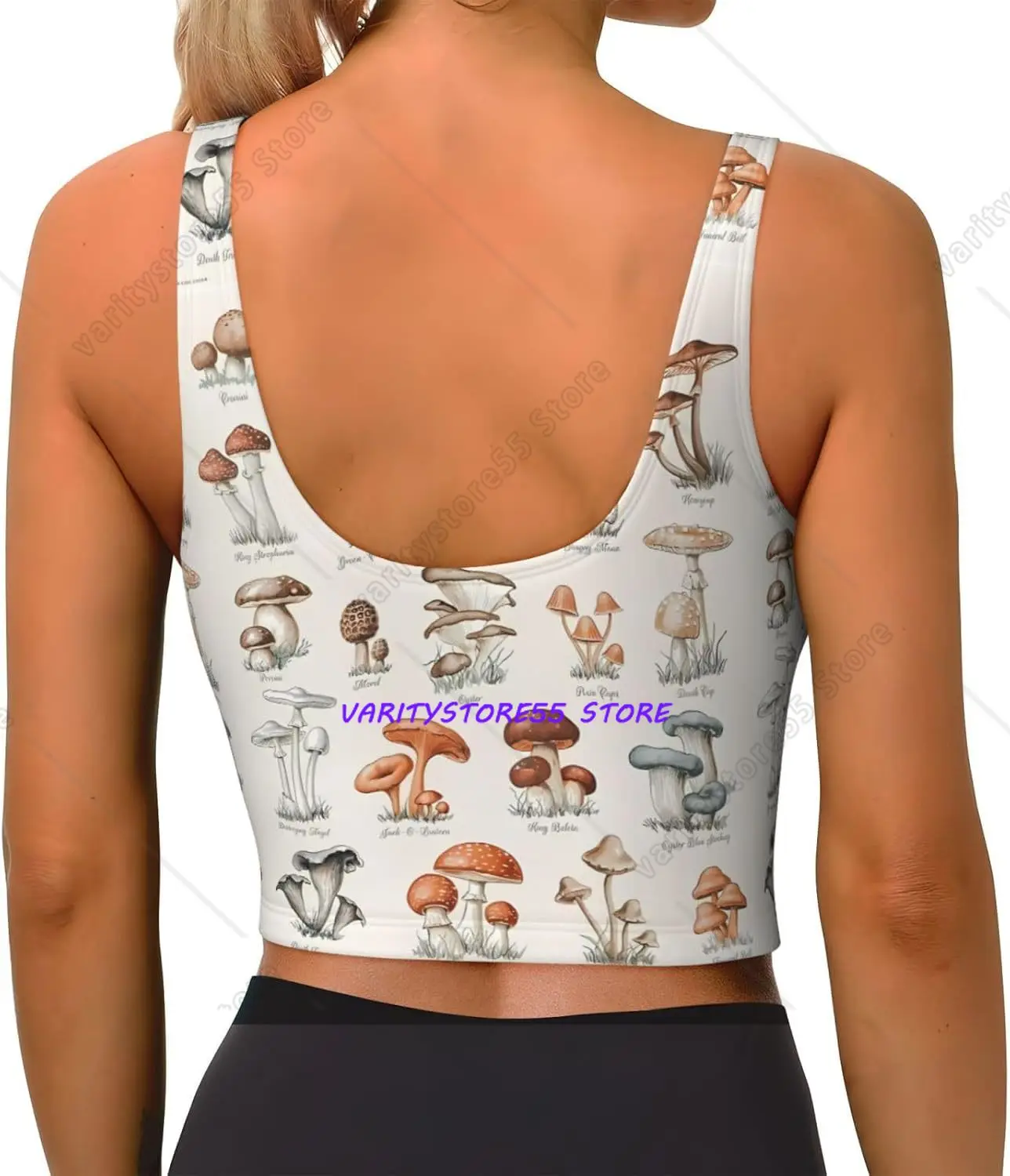 Mushroom Women's Sports Bra Yoga Crop Gym Tank Tops U Back Exercise Workout Top Removable Pads Fitness Outfit Sleeveless Shirt