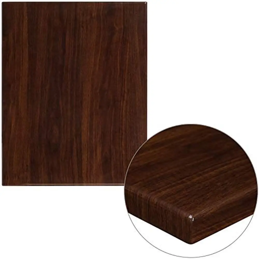 

30x24 Walnut High-Gloss Resin Table Top 2" Thick Edge Dining Restaurant Polyester Coated Base Compatible Iron Wood Frame 21lbs 2