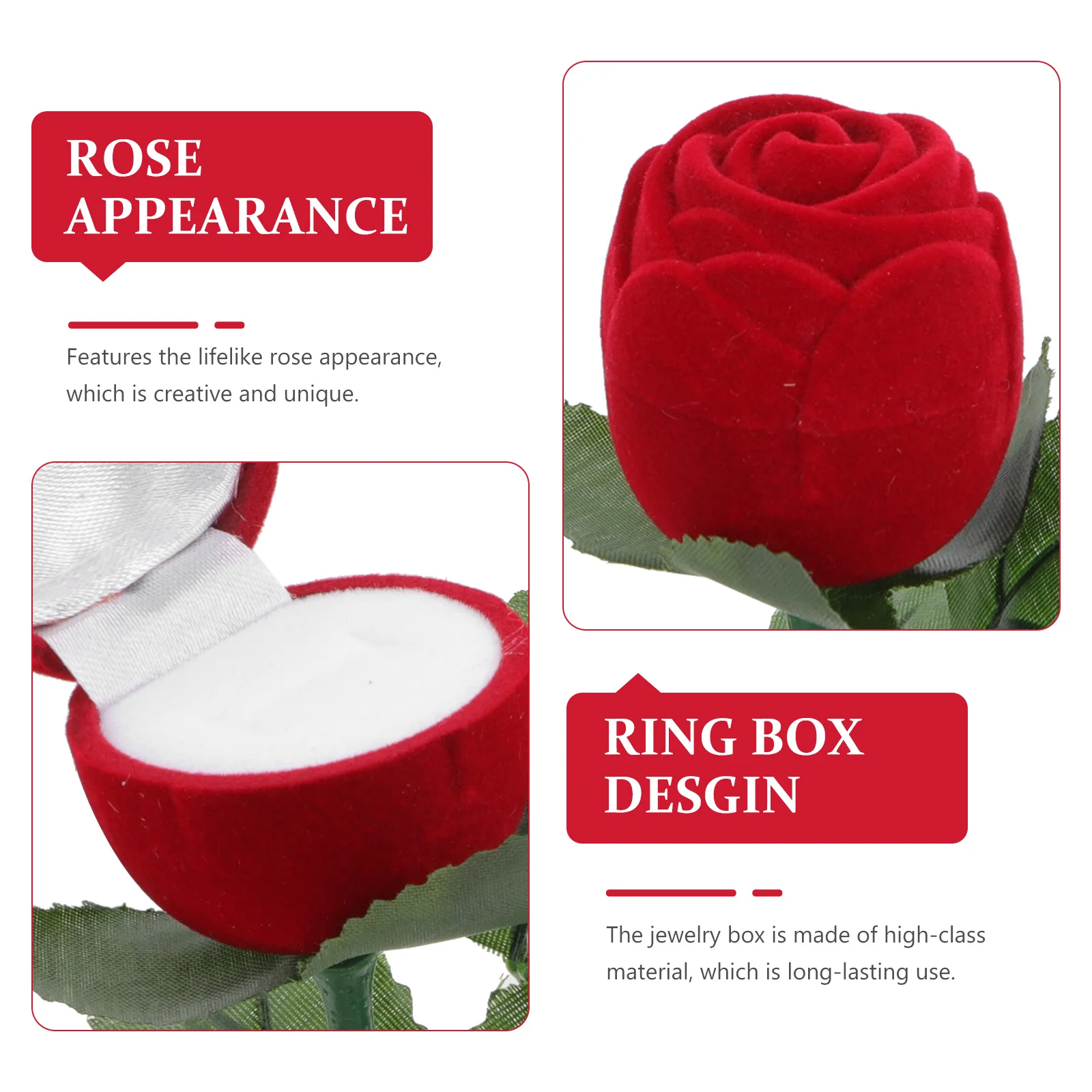 

2Pcs Stylish Rose Ring Case Comfortable Touch Long Lasting Use Red Rose-Shaped Ring Box Jewelry Case Rose Jewelry Box