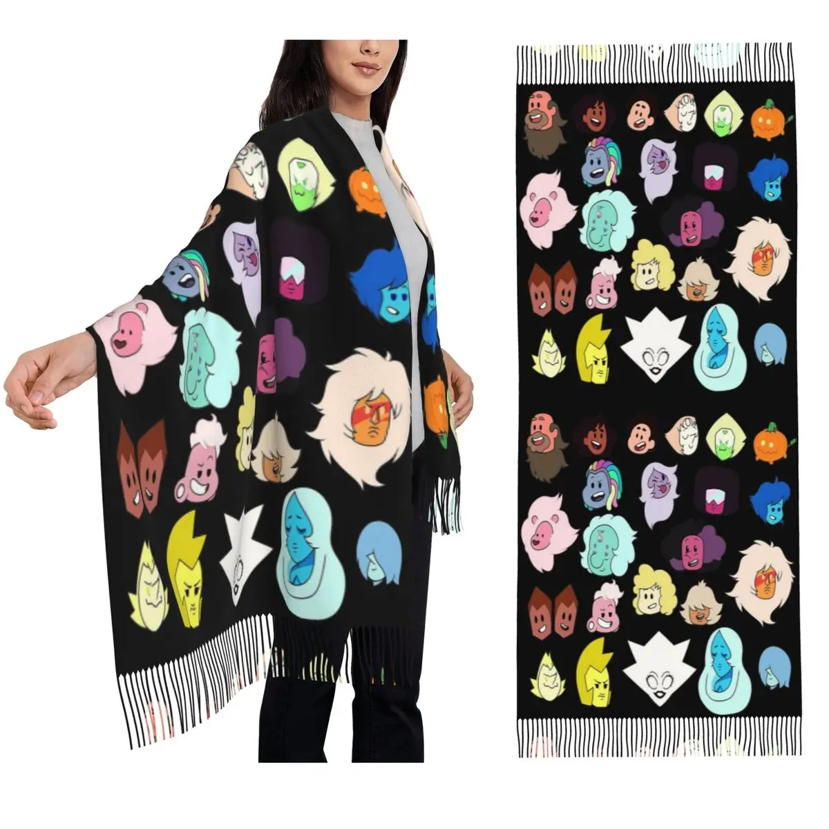 

Стивен Вселенная, шарф с головками, шарфы с кисточками, женские мягкие теплые шали и накидки, большая осенне-зимняя шаль