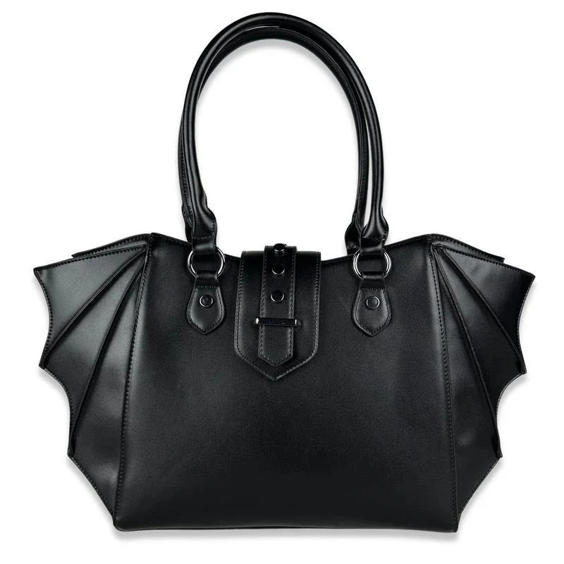 Bat Wing Gothic Tote Bag Black Vintage Faux Leather Large Capacity Shoulder Handbag For Women Daily Commute Halloween Party