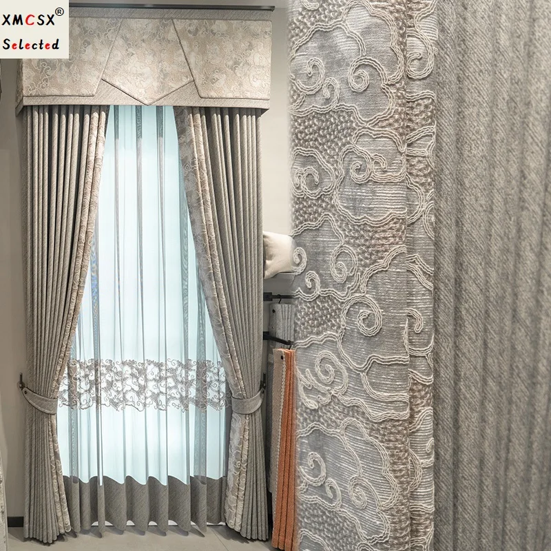 Brand New High-end Linen Texture Blackout Curtains for Living Room Bedroom Nordic Embroidery Cotton Thread Custom Window Drapes