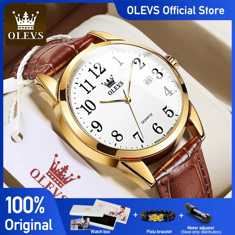 OLEVS Quartz Watch For Men 50M Waterproof GMT Premium Watches Men\'s Sports Leather Strap Men Wristwtach