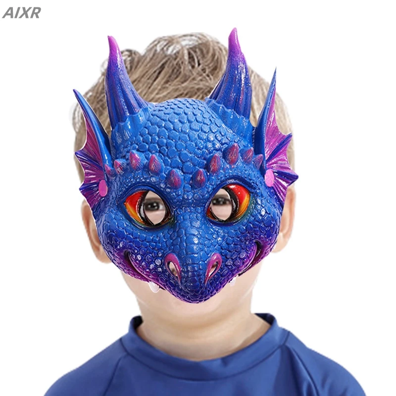 Children's Mask New Dragon Animal Carnival Children's Halloween Show Props Cosplay Dino Mardi Gras Mask Birthday Party Gift Oni