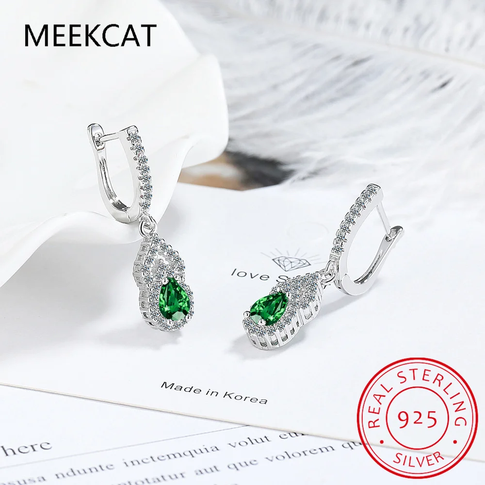 Pear Cut Blue Sapphire 925 Sterling Silver Water Drop Earrings for Women Gemstone Fine Jewelry Birthday Gift