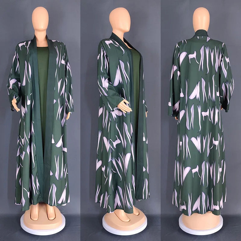 Eid-Abaya abierta con estampado Floral para mujer, conjunto de vestido interior, trajes musulmanes de 2 piezas, caftán de Dubái, bata turca, ropa islámica, Kimono