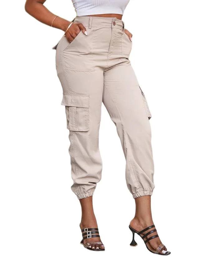 Trousers Ladies 2023 Casual Plain High Waist Pocket Design Fashion Cargo Pants for Women Y2K Streetwear Summer New Basics