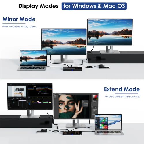 Imagen 2 del producto Wavlink-estación de acoplamiento Displaylink USB 3,0, Monitor de pantalla de vídeo Dual 2K, RJ45, Gigabit, Ethernet, 2048x1152, DVI/HDMI/VGA, M1, M2