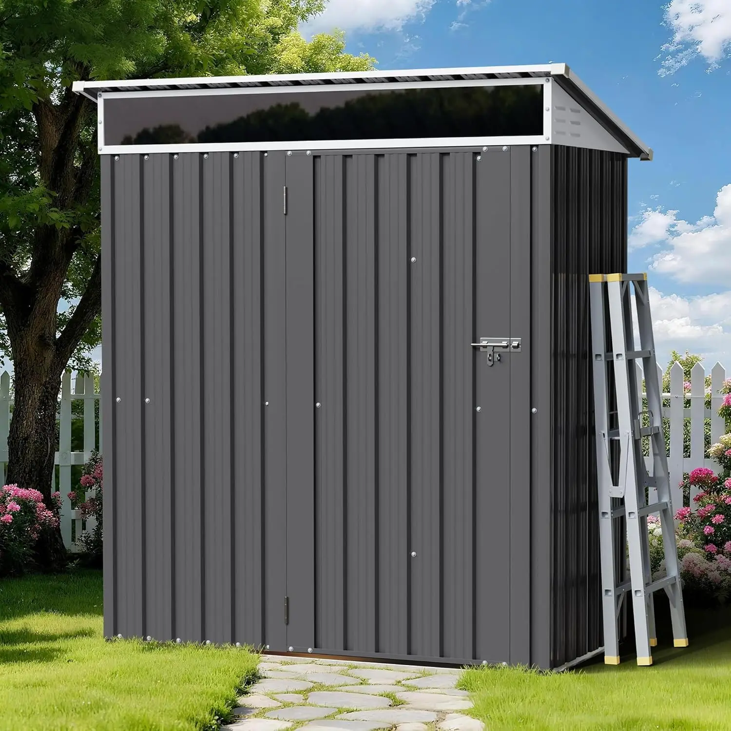 

5x3 FT Outdoor Storage Shed with Window Outdoor Waterproof Storage Shed Metal Garden Shed with Lockable Single Door Weather