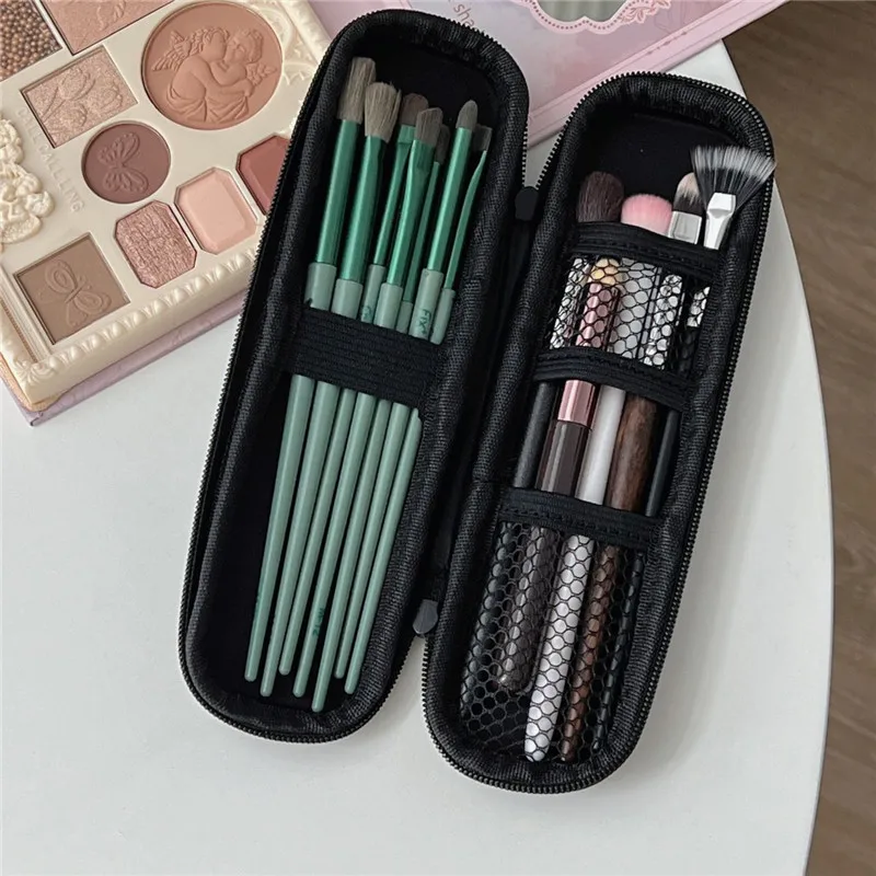 1 Stuks Zwarte Cosmetische Opbergzakken Waterdichte Dubbele Rits Make-Up Borstels Case Vrouwen Tas Draagbare Reisborstelhouder