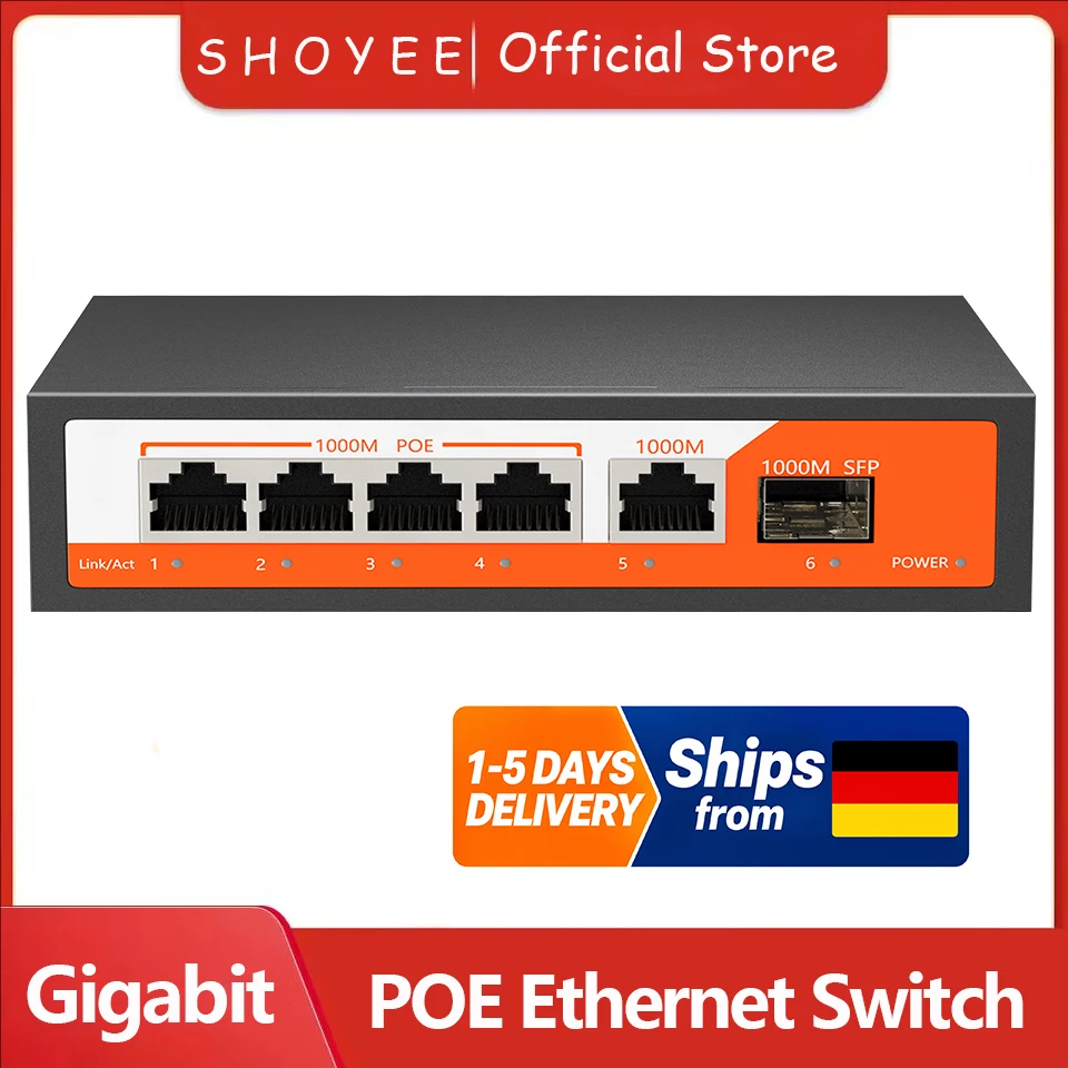 Switch Ethernet Gigabit POE RJ45 a 6 porte con plug and play non gestito 802.3af/at uplink, per telecamera IP/NVR