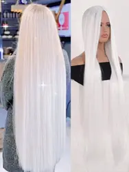 100 Cm Super Long White Straight Wig Natural Hair Wigs for Women Synthetic Heat Resistant Wigs for Girls Daily Party Use