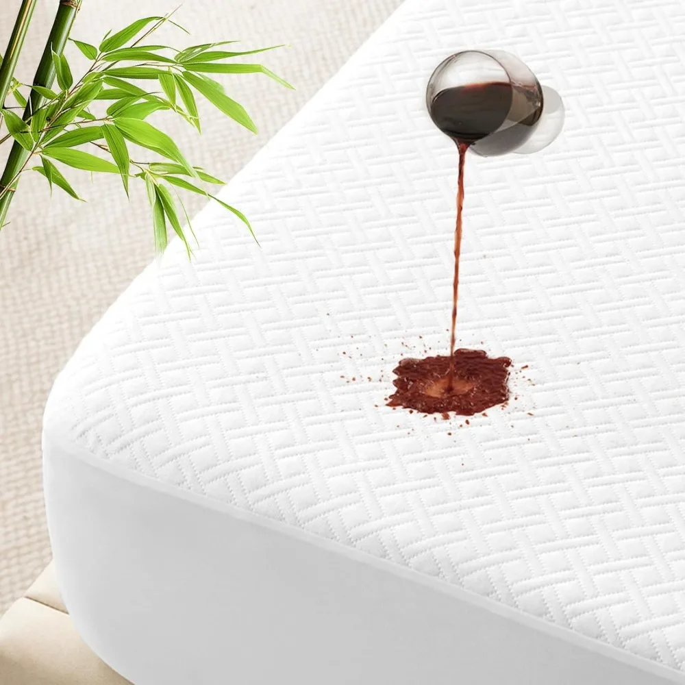 

Водонепроницаемый бамбуковый наматрасник полноразмерный с глубокими карманами (8-21 дюйм), дышащий, бесшумный, машинная стирка