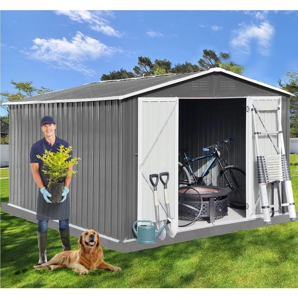 

10x8 FT Outdoor Storage Shed, Galvanized Steel Metal Garden Sheds Kit with Double Lockable Door, Oversized Tool Sheds