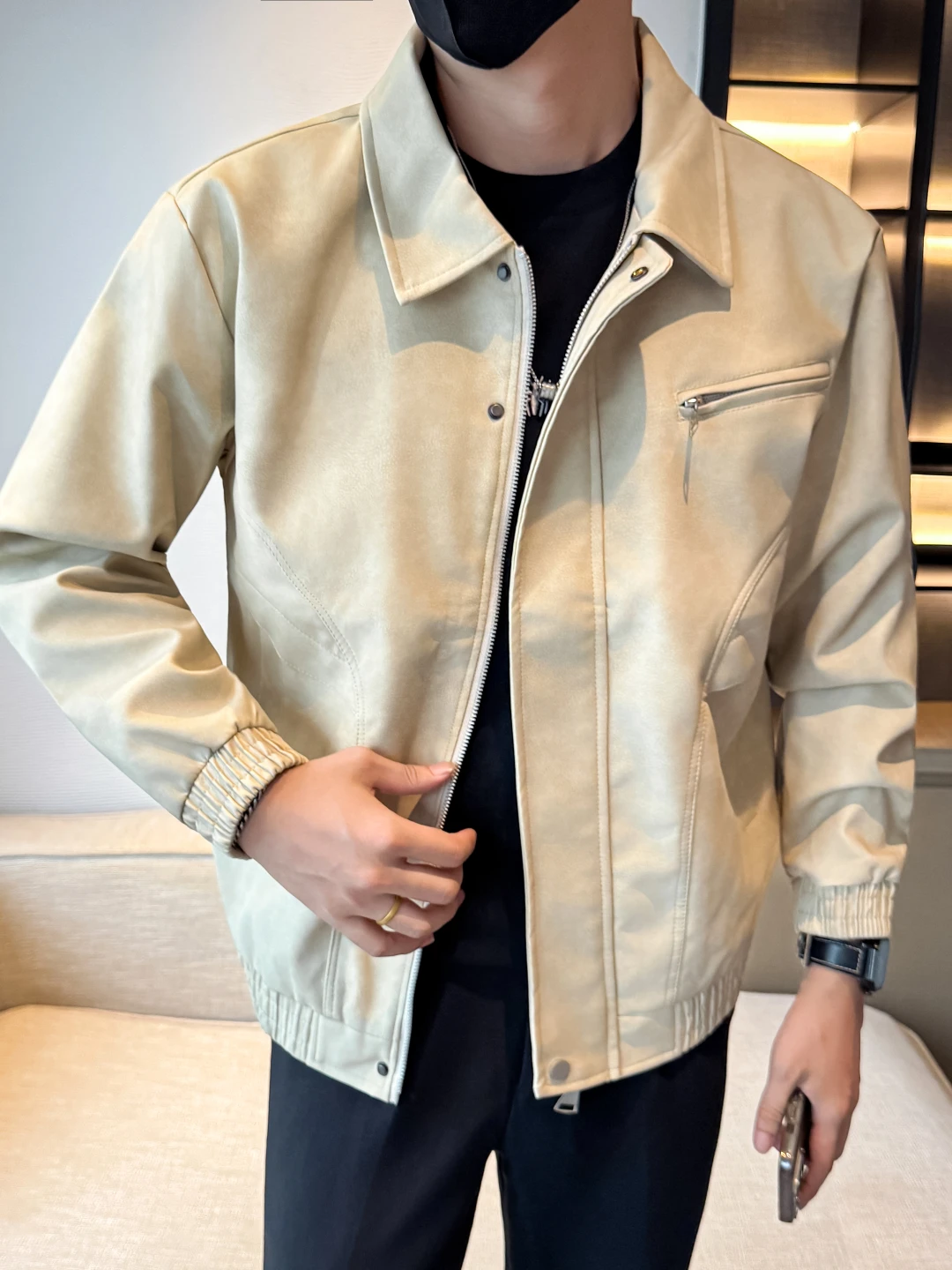 

American Sle Men's Casual Long Sve Leather Jaet Motorcycle Clothes Outerwear Loose Winter Faion Upper Apparel