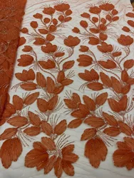 2024 Latest African 3D Flower Lace Fabric Dubai Sequins Tulle Lace Fabric Embroidered Applique Nigerian Fabric for Sewing XC5905