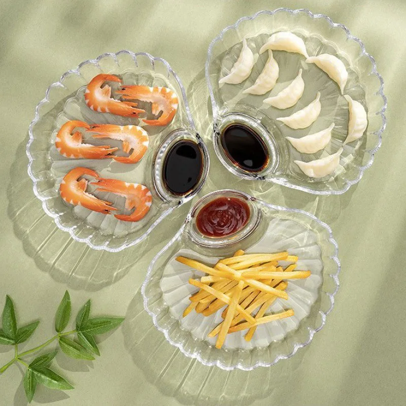 1PC Shell Shaped Dumpling Dish With Dipping Sauce Transparent Dumpling Plate Creative Salad Fruit Bowl Household Kitchen Tool