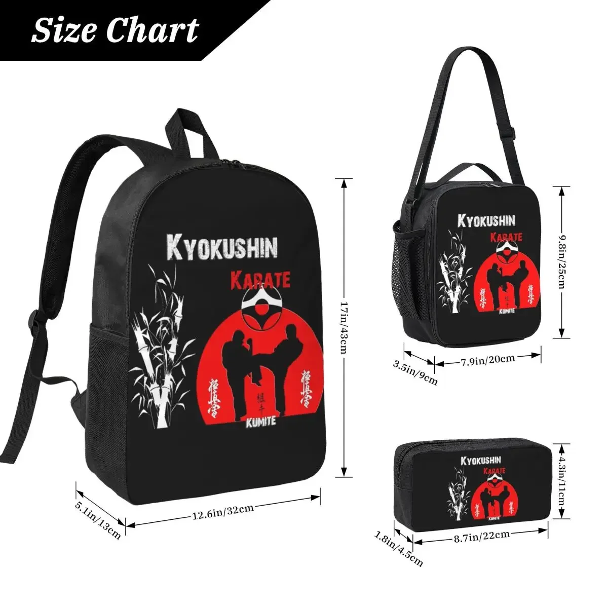 Kyokushi Karate Kumite Scene Backpack Student Boys Girls BookBag School Bag Shoulder Bags 3ps Insulated Lunch Bag Pencil Case