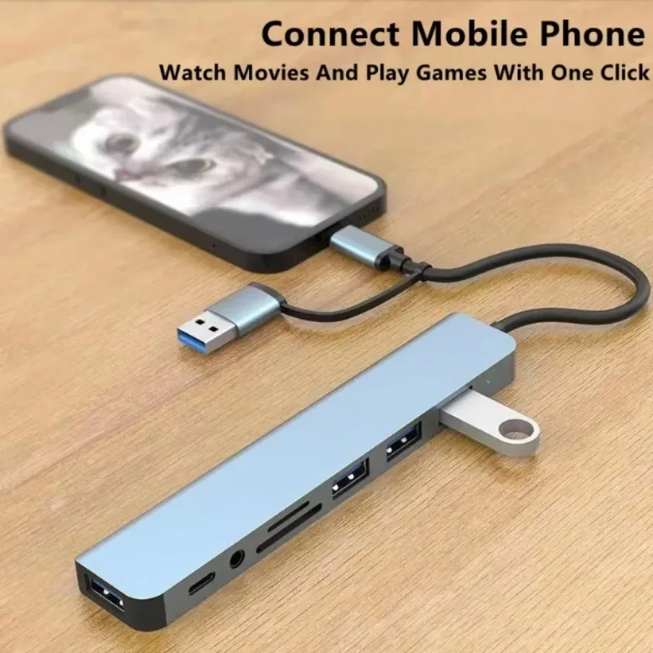 2в1 4/5/7/8-портовый концентратор USB 3.0 TYPE-C с устройством чтения карт SD/TF и аудиоразъемом 3,5 мм для ПК/ноутбуков/планшетов, разветвителя