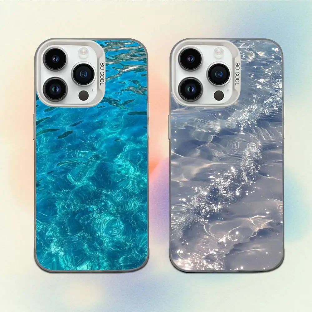 

Gradient color seawater water ripple Phone Case For iPhone 16,15,14,13,12,11,Mini,Pro,E,MAX White Candy Matte Shockproof Cover