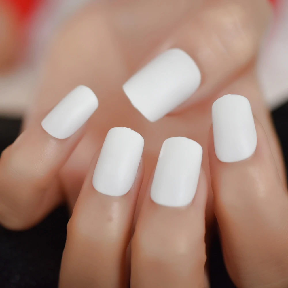 Faux Ongles Carrés et Moyens avec Onglets Adhésifs pour Nail Art, Couleur Blanche Neige, 256 Surfaces, N64