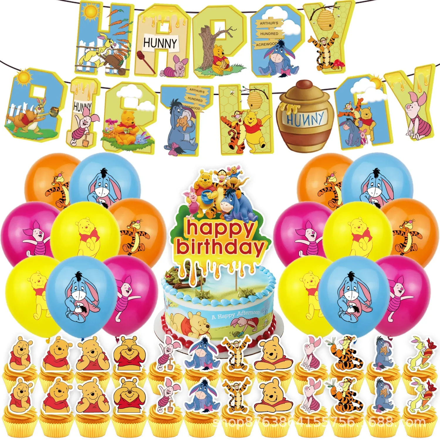 Disney Winnie the Pooh Birthday Party Decoration Balloon Tableware Paper Cup Plate Napkin Party Supplies Toys For Girl Boy Gift