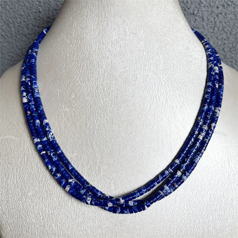 

Ожерелье Heishi Lapis Blue, бирюзовое ожерелье, Императорский натуральный камень, 1/3 нити, регулируемая многослойная цепочка из бусин, колье